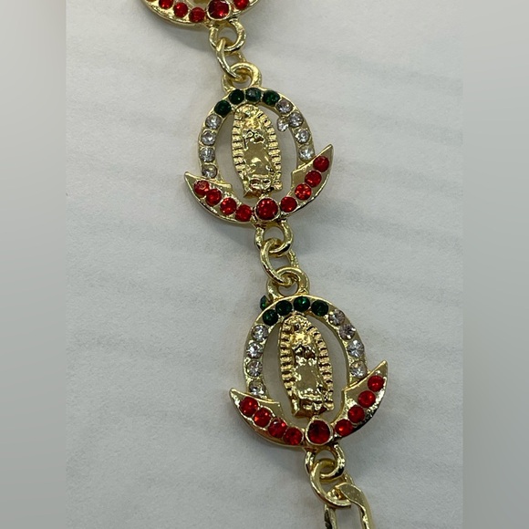 14k gold plated Virgin of Guadalupe bracelet tree colors rhinestones - Picture 3 of 9